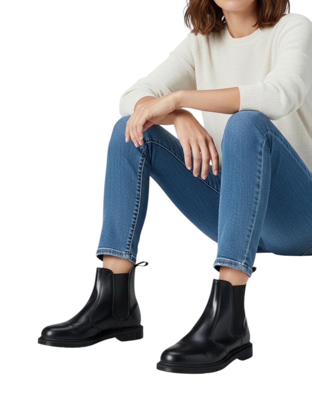 DR. MARTENS Flora Chelsea Boots in Classic Black Leather Size 6